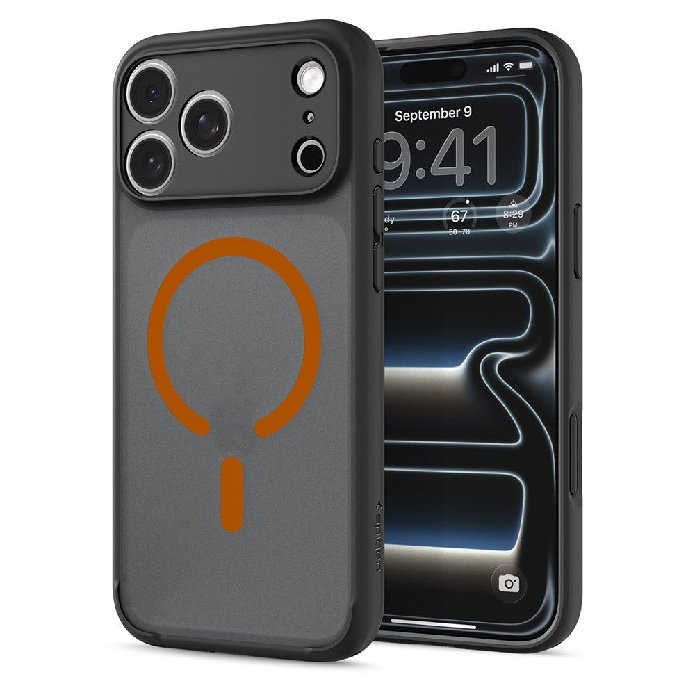 Spigen iPhone 17 Pro Max/iPhone 18 Pro Max Kuori Ultra Hybrid MagFit Frost Black Oranssi