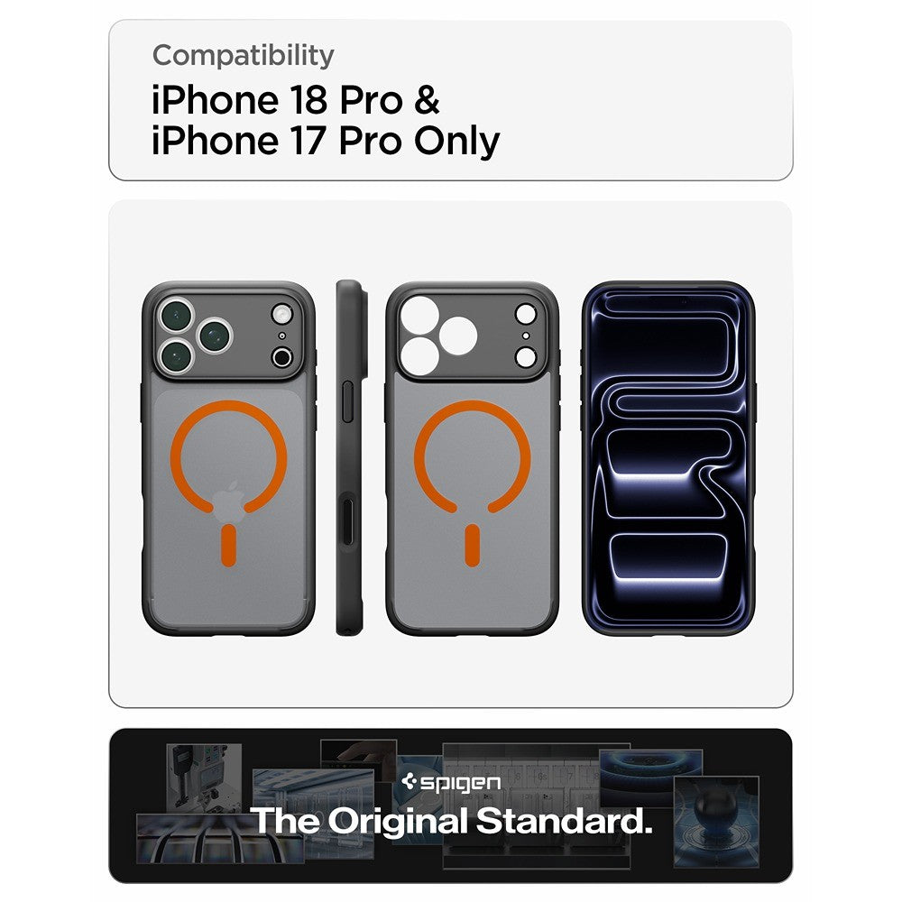 Spigen iPhone 17 Pro Max/iPhone 18 Pro Max Kuori Ultra Hybrid MagFit Frost Black Oranssi