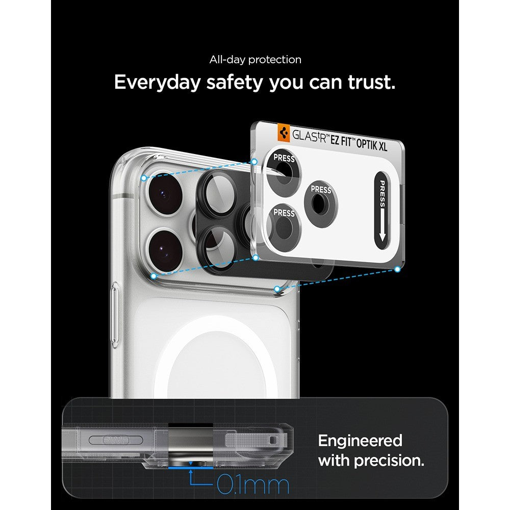 Spigen iPhone 18 Pro Kameran linssinsuojus Glas.tR EZ Fit Optik Pro XL tummanharmaa