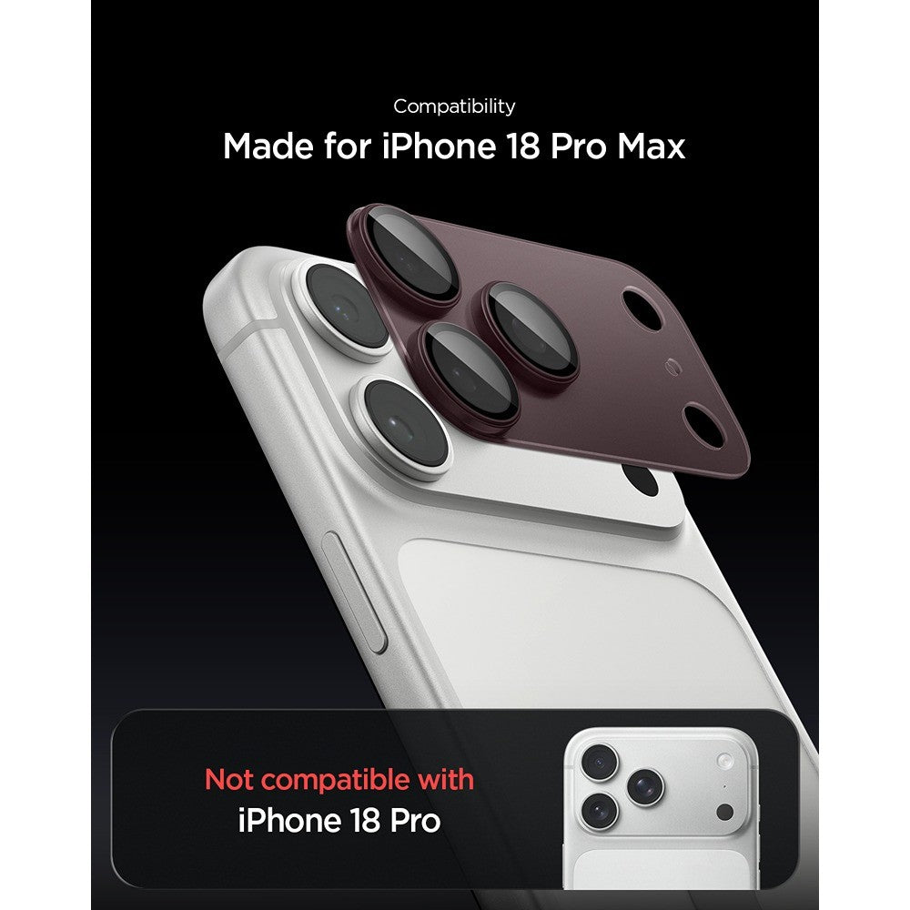Spigen iPhone 18 Pro Max Kameran linssinsuojus Glas.tR EZ Fit Optik Pro XL Tumma kirsikka