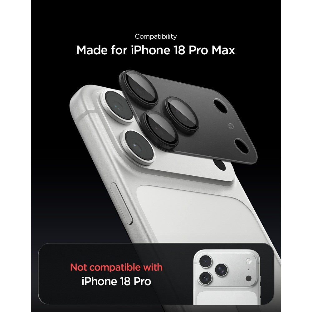 Spigen iPhone 18 Pro Max Kameran linssinsuojus Glas.tR EZ Fit Optik Pro XL Tummanharmaa