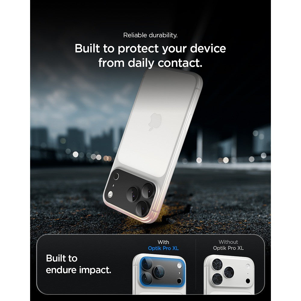 Spigen iPhone 18 Pro Max Kameran linssinsuojus Glas.tR EZ Fit Optik Pro XL Tummanharmaa