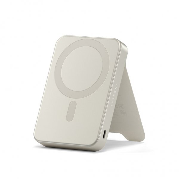 Satechi OntheGo Qi2 10K MagSafe-varavirtalähde jalustalla, hiekanvärinen