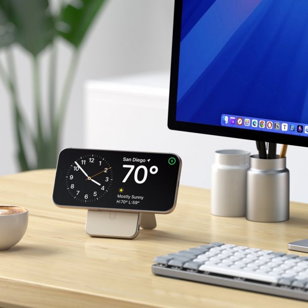 Satechi OntheGo Qi2 5K MagSafe-varavirtalähde jalustalla, hiekka