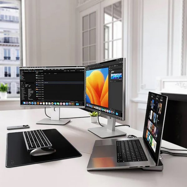 Satechi Dual Dock Stand -telakointiasema NVMe SSD -kotelolla