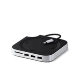 Satechi Mac Mini M4 -jalusta ja keskitin SSD-kotelolla, hopea