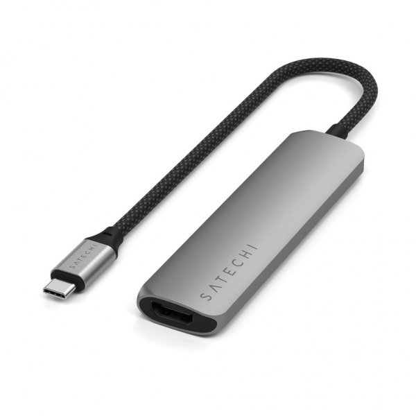 Satechi 4-in-1 USB-C Slim Multiport -adapteri 4K Space Gray