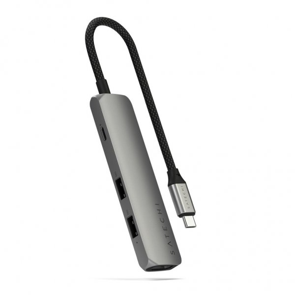 Satechi 4-in-1 USB-C Slim Multiport -adapteri 4K Space Gray