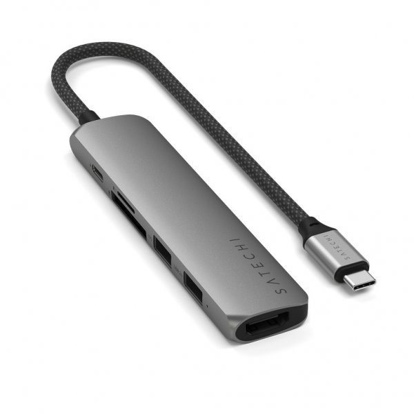 Satechi 6-in-1 USB-C Slim Multiport -adapteri avaruudenharmaa