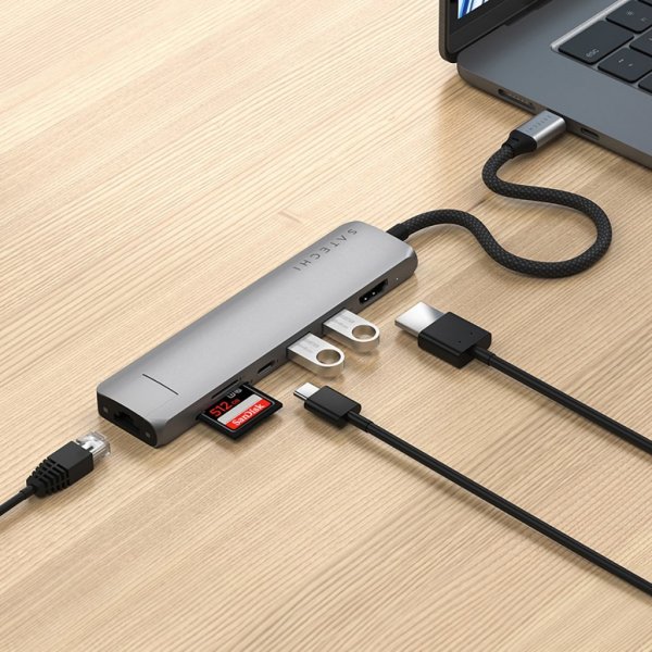 Satechi 7-in-1 USB-C Slim Multiport -sovitin Ethernetillä, tähtiharmaa
