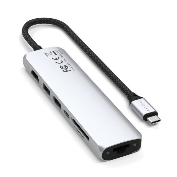 Satechi 7-in-1 USB-C Slim Multiport -adapteri Ethernetillä, hopea