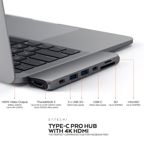 Satechi Type-C Pro Hub -adapteri, tähtiharmaa