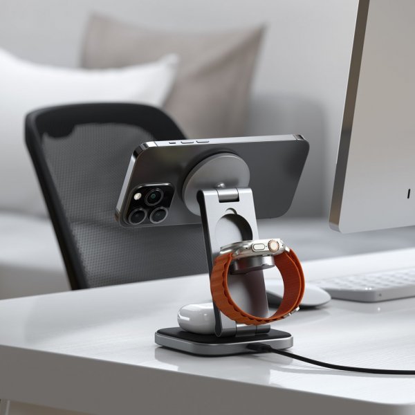 Satechi langaton laturi 3-in-1 taitettava Qi2 Wireless Charging Stand MagSafe