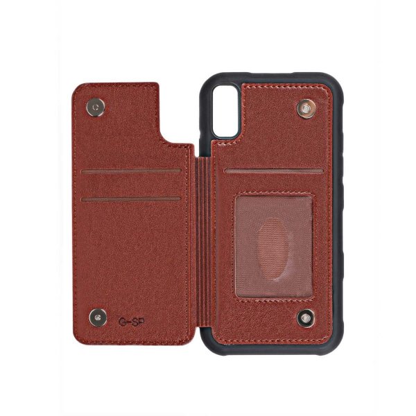 iPhone X/iPhone Xs Kuoret, taitettava korttipidike, ruskea