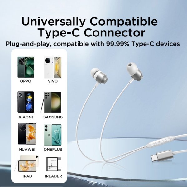 Joyroom Langalliset Kuulokkeet EC06 USB-C Hopea