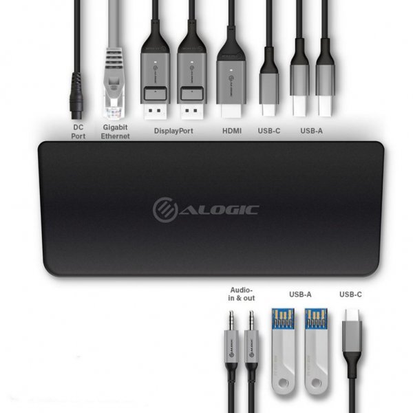 ALOGIC USB-C ja USB 3.0 Kolmoisnäyttö Telakka 4K & 80W virtalähde  