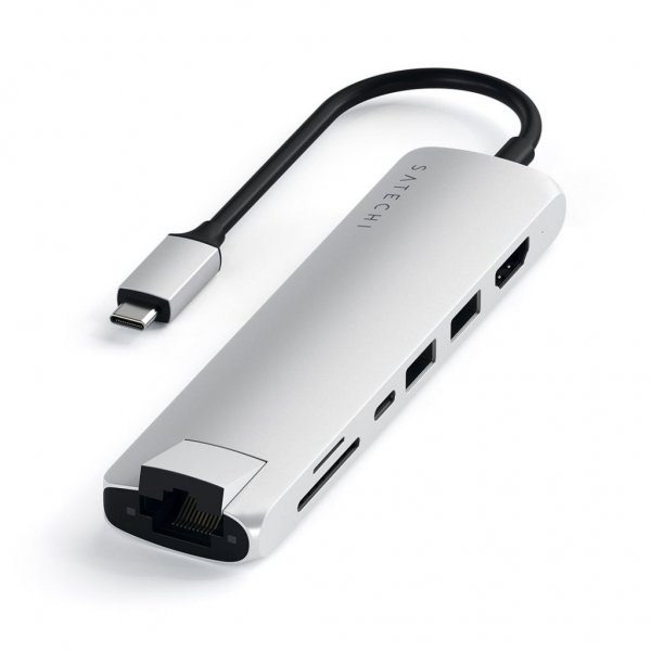 Satechi Slim USB-C MultiPort Ethernet-liitännällä hopea