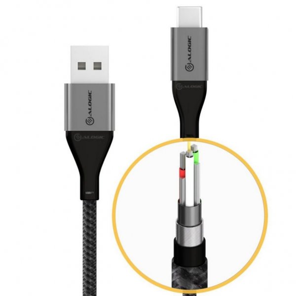 ALOGIC Ultra USB-A/USB-C kaapeli 3A/480Mbps 30 cm Avaruusharmaa