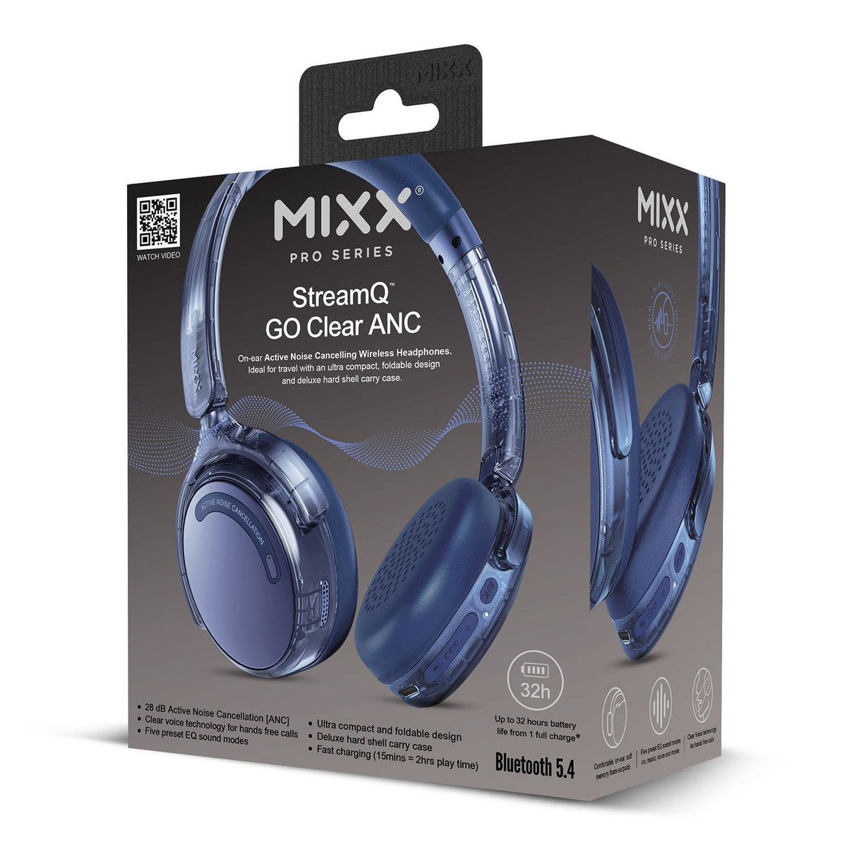 Mixx Trådlöst On-Ear Kuulokkeet StreamQ Go ANC Clear Marinsininen
