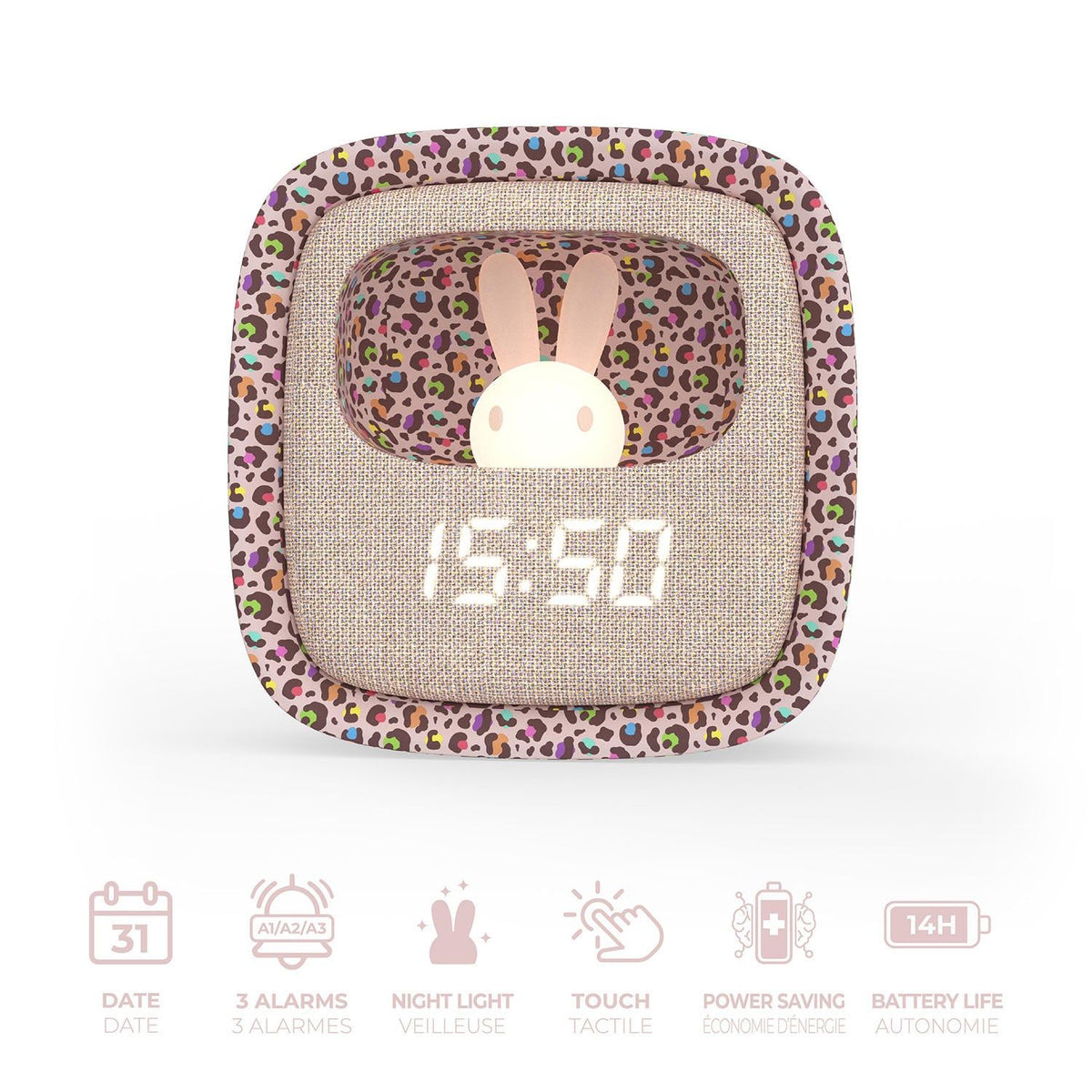 Mobility on Board Herätyskello ja yölamppuineen Billy Clock Rainbow Leopard
