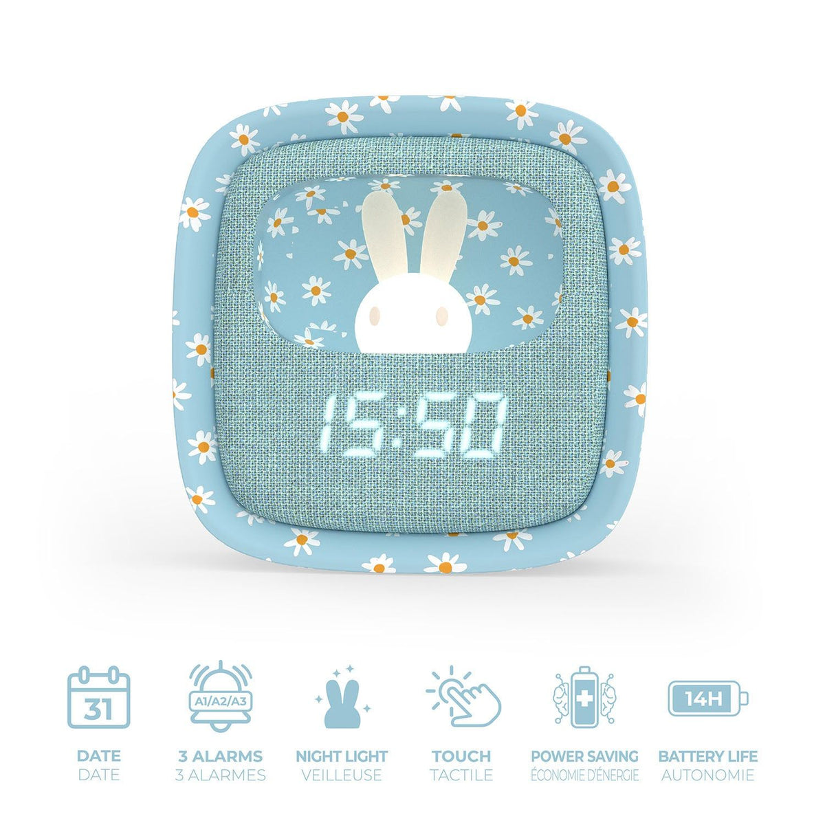 Mobility on Board Herätyskello ja yölamppuineen Billy Clock Blue Flower