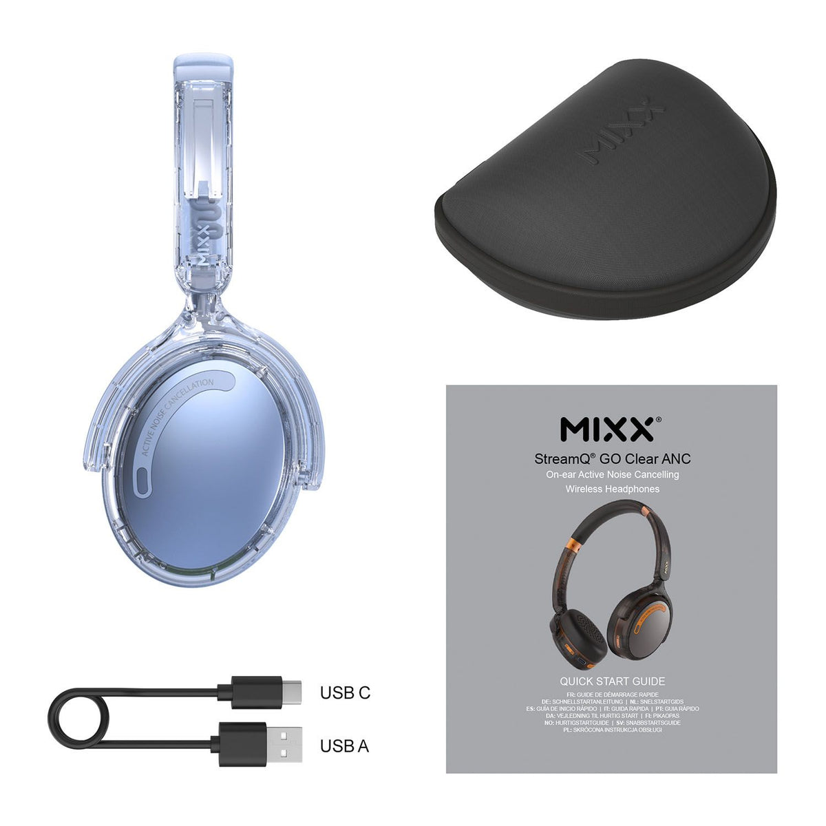 Mixx Trådlösa On-Ear Kuulokkeet StreamQ Go ANC Clear Sininen