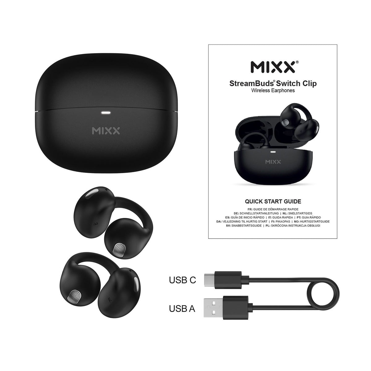 Mixx Trådlösa Open-Ear Kuulokkeet StreamBuds Switch Clips Musta