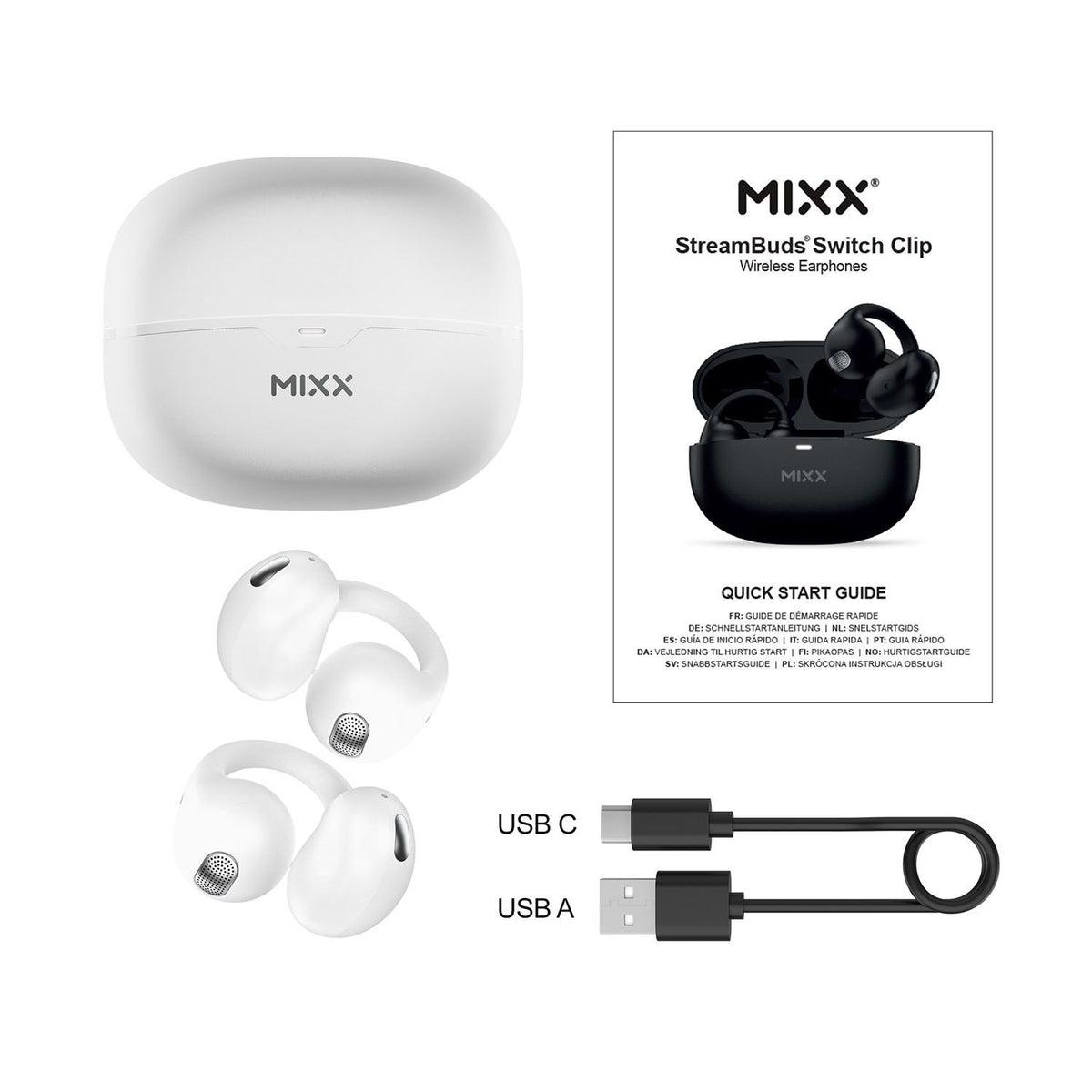 Mixx Trådlösa Open-Ear Kuulokkeet StreamBuds Switch Clips Valkoinen