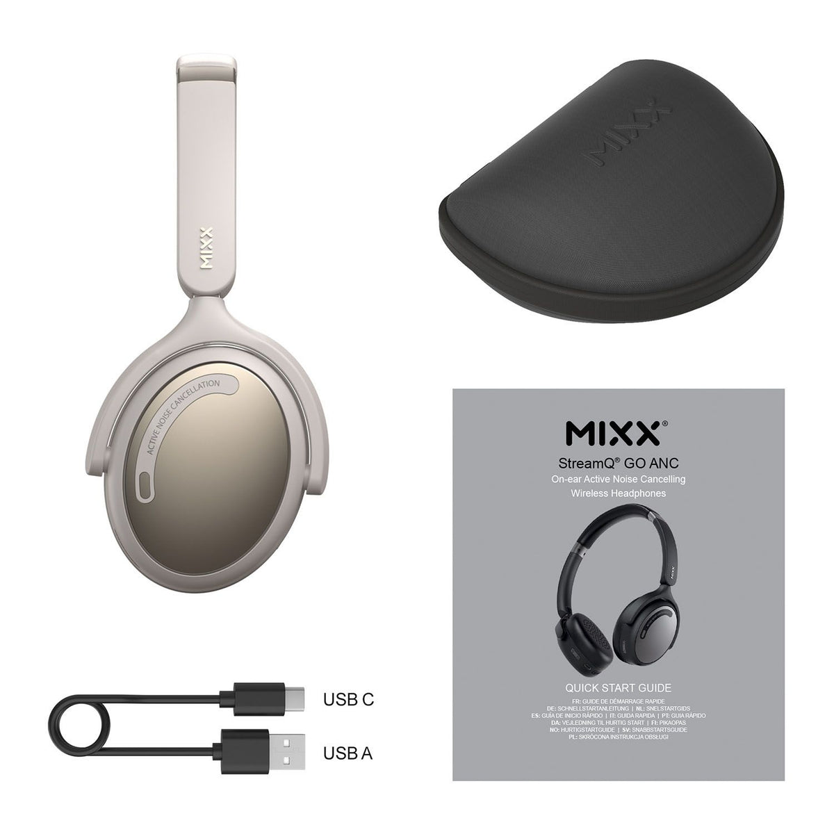 Mixx Trådlösa On-Ear Kuulokkeet StreamQ Go ANC Beige