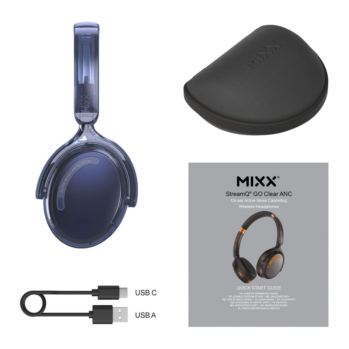 Mixx Trådlöst On-Ear Kuulokkeet StreamQ Go ANC Clear Marinsininen