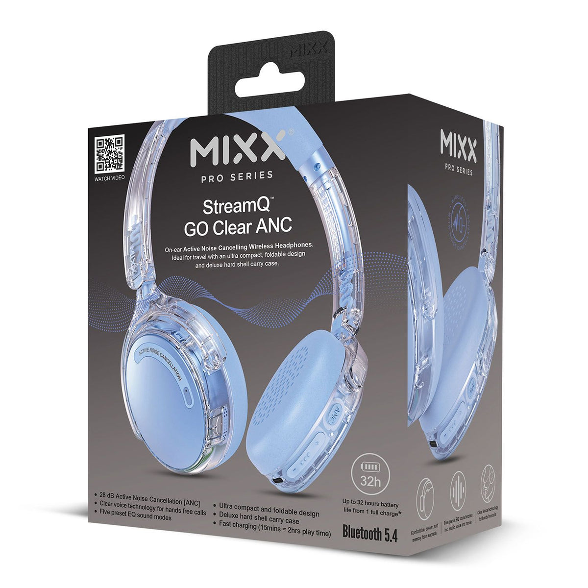 Mixx Trådlösa On-Ear Kuulokkeet StreamQ Go ANC Clear Sininen