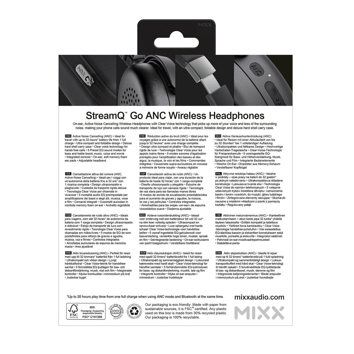Mixx Trådlösa On-Ear Kuulokkeet StreamQ Go ANC Musta
