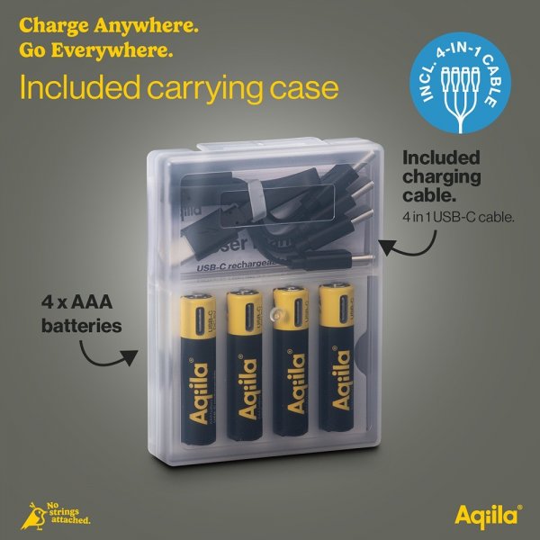 Aqiila Ladattava AAA-akku USB-C 4 kpl