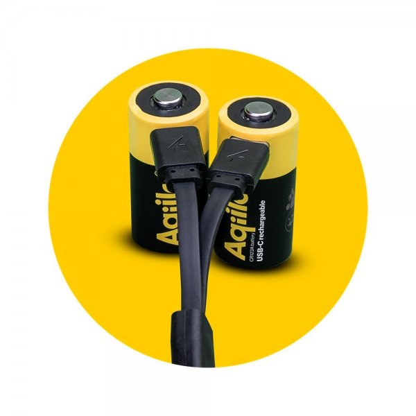 Aqiila Ladattava CR123A-akku USB-C 2 kpl