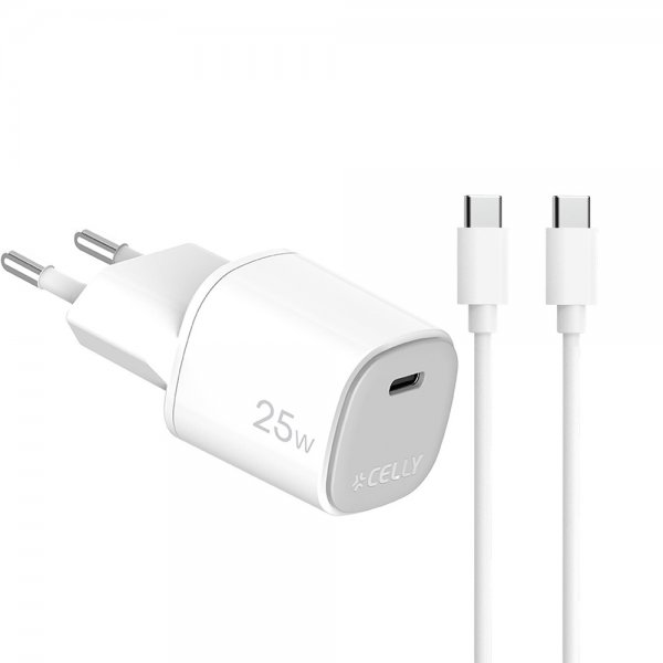 Celly 25W GaN USB-C -seinälaturi ja USB-C -kaapeli