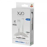 X2O USB-A–USB-C-kaapeli Longlife 60W 0,5 m valkoinen