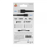 X2O USB-A–USB-C-kaapeli Longlife 60W 1m Musta