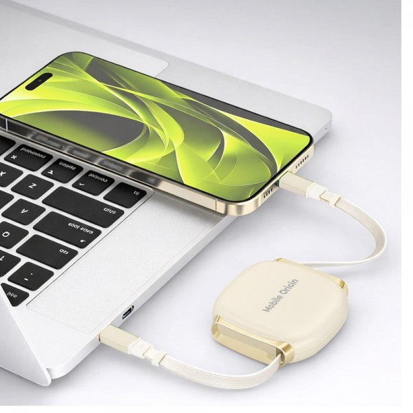 Mobile Origin USB-C -kaapeli 100W sisäänvedettävä kaapelirasia beige