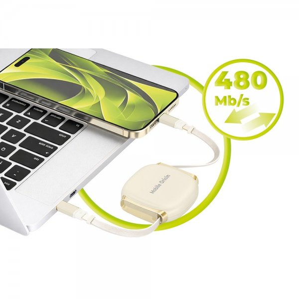 Mobile Origin USB-C -kaapeli 100W sisäänvedettävä kaapelirasia beige