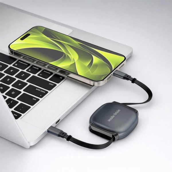 Mobile Origin USB-C -kaapeli 100W sisäänvedettävä kaapelirasia Harmaa
