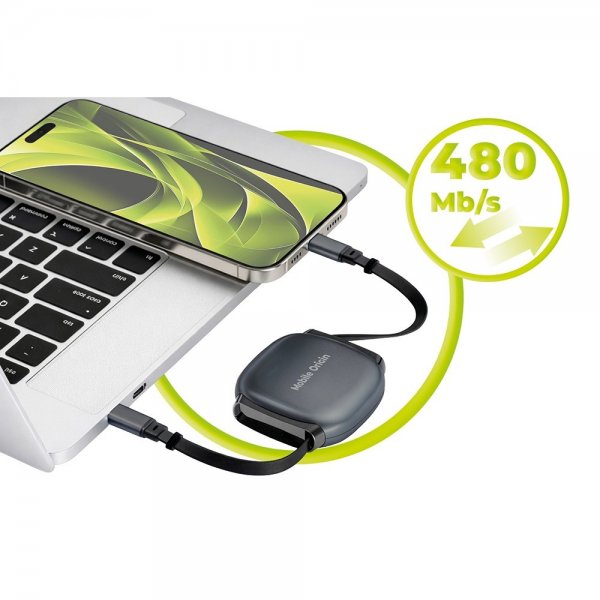 Mobile Origin USB-C -kaapeli 100W sisäänvedettävä kaapelirasia Harmaa