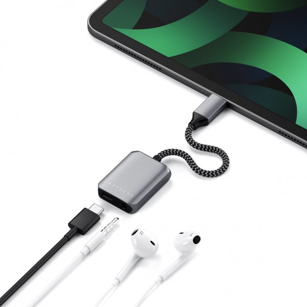 Satechi USB-C–3,5 mm ja USB-C PD -adapteri, harmaa