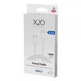 X2O USB-C-USB-C-kaapeli Basic 60W 0.5m Valkoinen