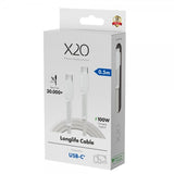 X2O USB-C–USB-C-kaapeli Longlife 100W 0.5m Valkoinen