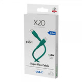 X2O USB-C–USB-C-kaapeli Superflex 60W 1,5 m Vihreä