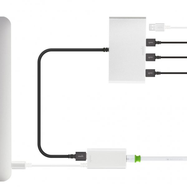 Moshi USB-C–Gigabit Ethernet -sovitin, valkoinen