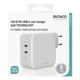 Deltaco Seinälaturi 2xUSB-C PD GaN 100W