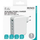 Deltaco Seinälaturi 3xUSB-C ja 1xUSB-A GaN 100W