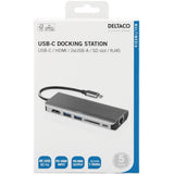Deltaco Telakointiasema USB-C HDMI/RJ45/USB-A, avaruusharmaa