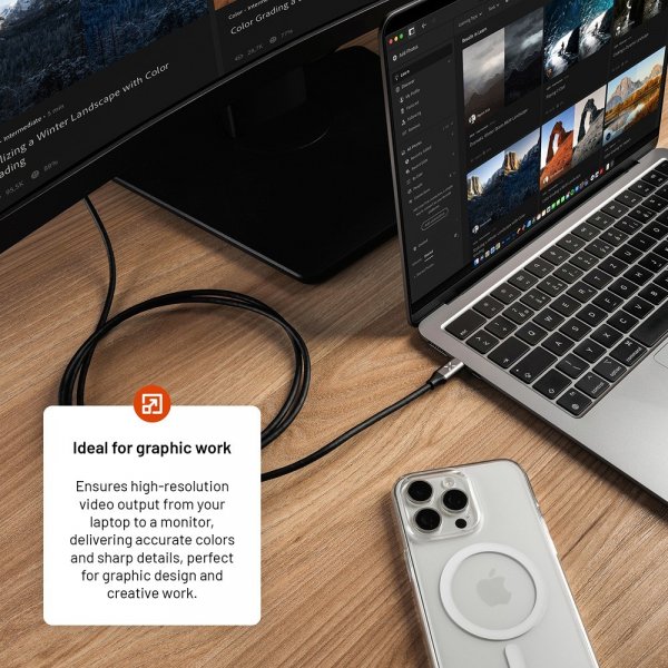 Kiinteä videokaapeli USB-C–HDMI 4K/60Hz 2m